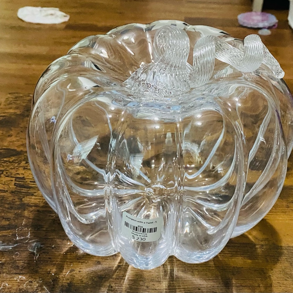 Halloween/Fall Decor Clear Blown Glass Pumpkin Decor 2x One Large One small
